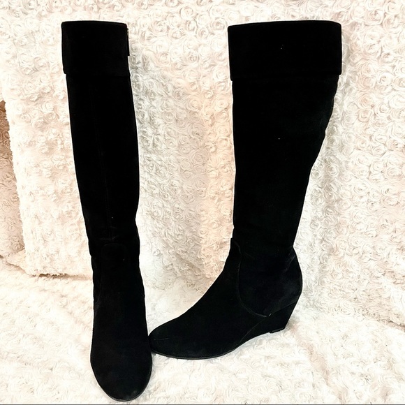 Aquatalia Tall Quilted Black Wedge Heel Boots - Picture 10 of 13